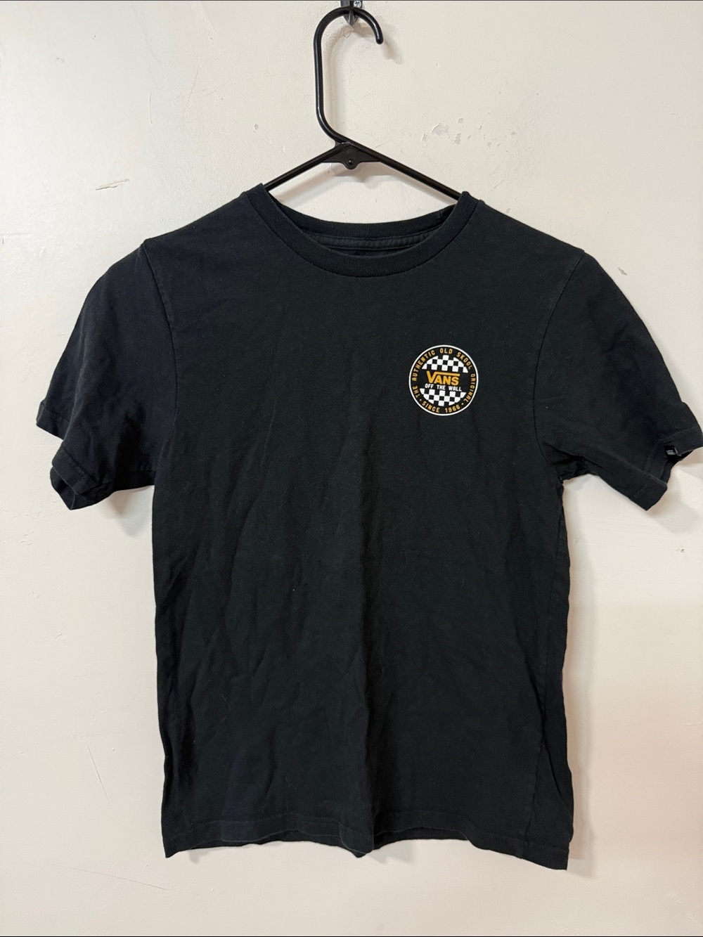Vans Black Short Sleeve Tee with Yellow Checker Chest Patch